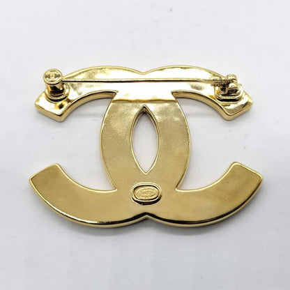 Chanel CC Logo Brooch Gold Pink Clover Pin