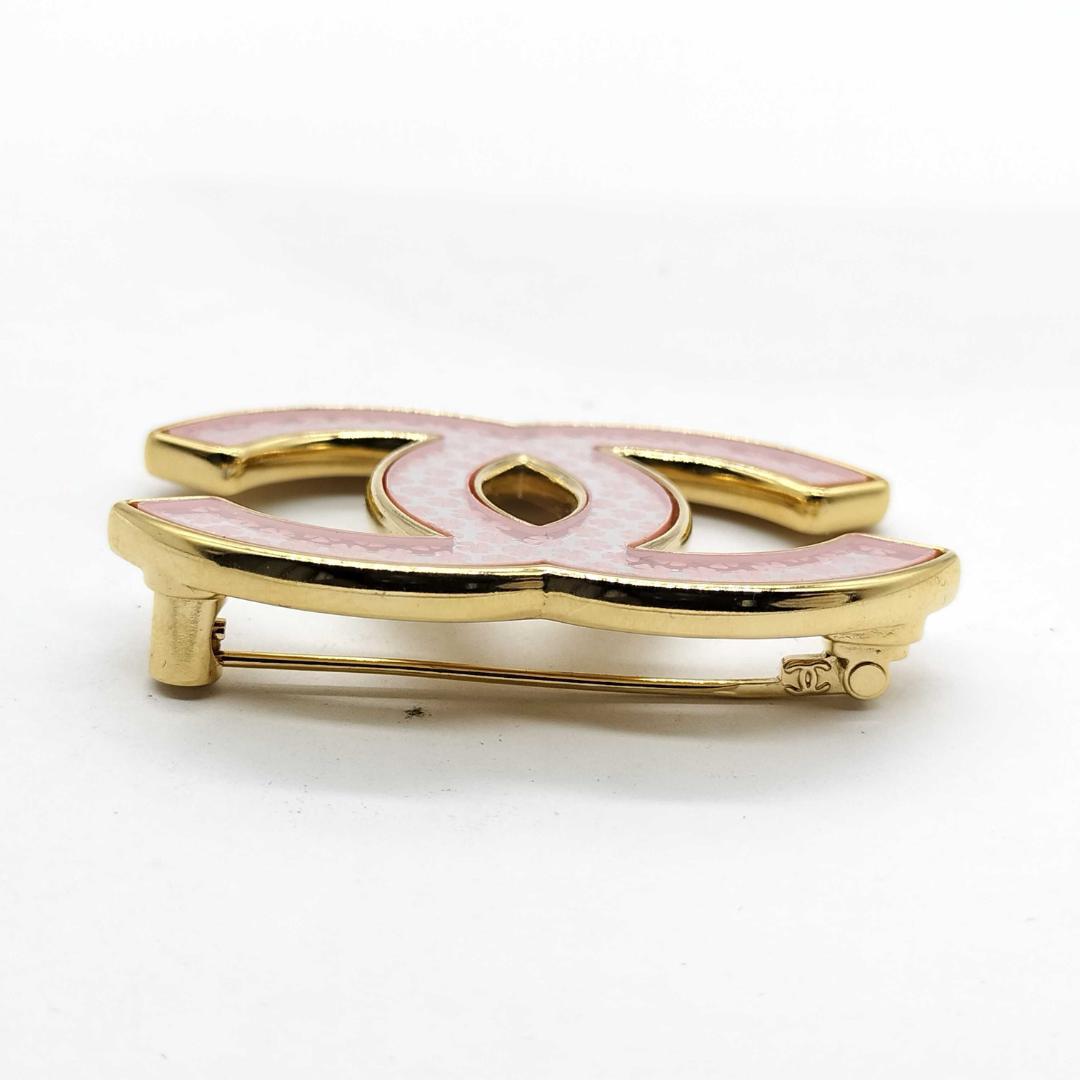 Chanel CC Logo Brooch Gold Pink Clover Pin