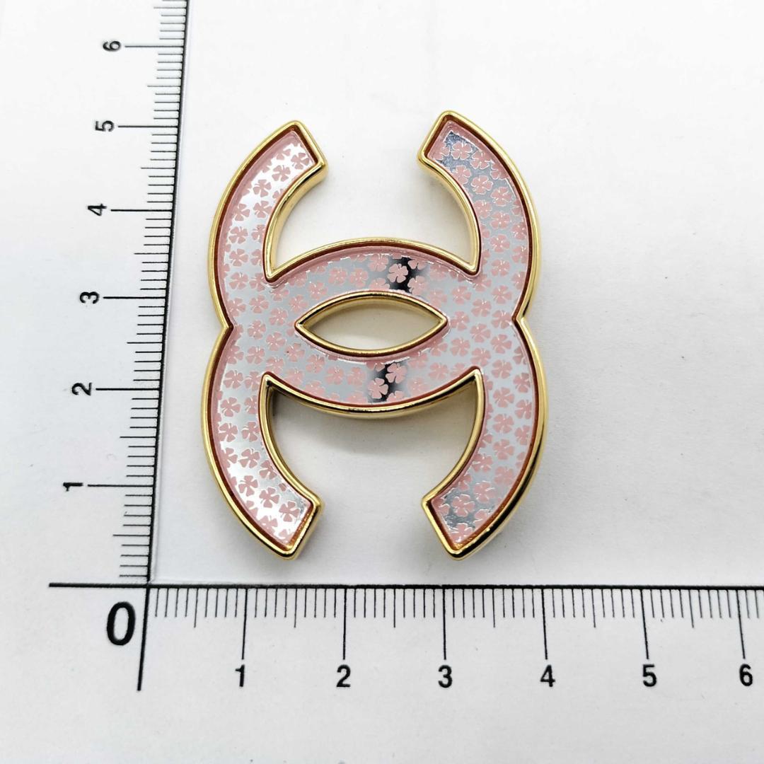 Chanel CC Logo Brooch Gold Pink Clover Pin