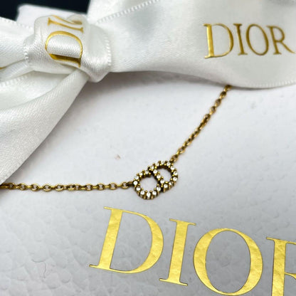 Dior Clair D Lune CD Logo Necklace Rhinestone