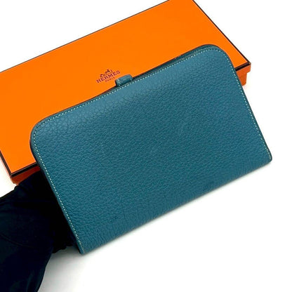Hermes Dogon GM Togo Wallet Blue Silver Leather — view 2