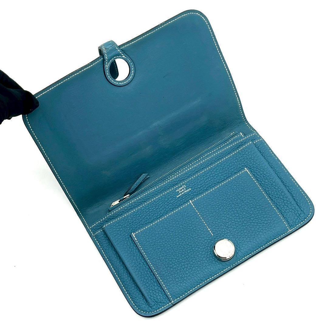 Hermes Dogon GM Togo Wallet Blue Silver Leather — view 3