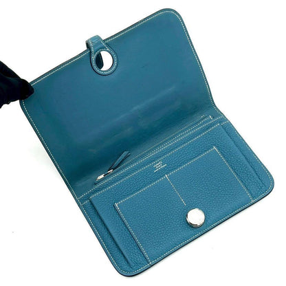 Hermes Dogon GM Togo Wallet Blue Silver Leather — view 3