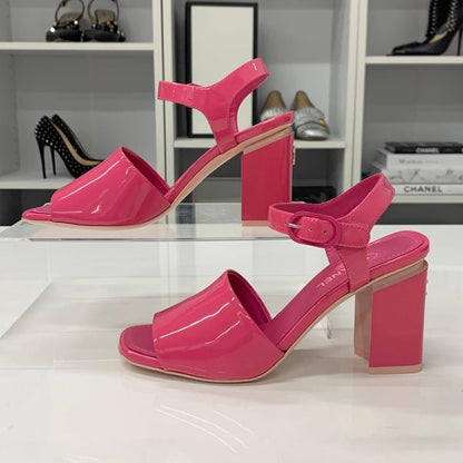 Chanel CC Logo Patent Strap Sandals Pink