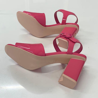 Chanel CC Logo Patent Strap Sandals Pink