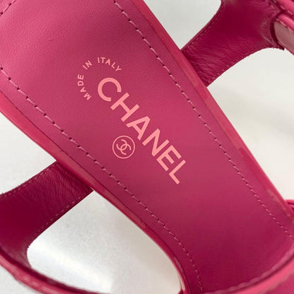 Chanel CC Logo Patent Strap Sandals Pink