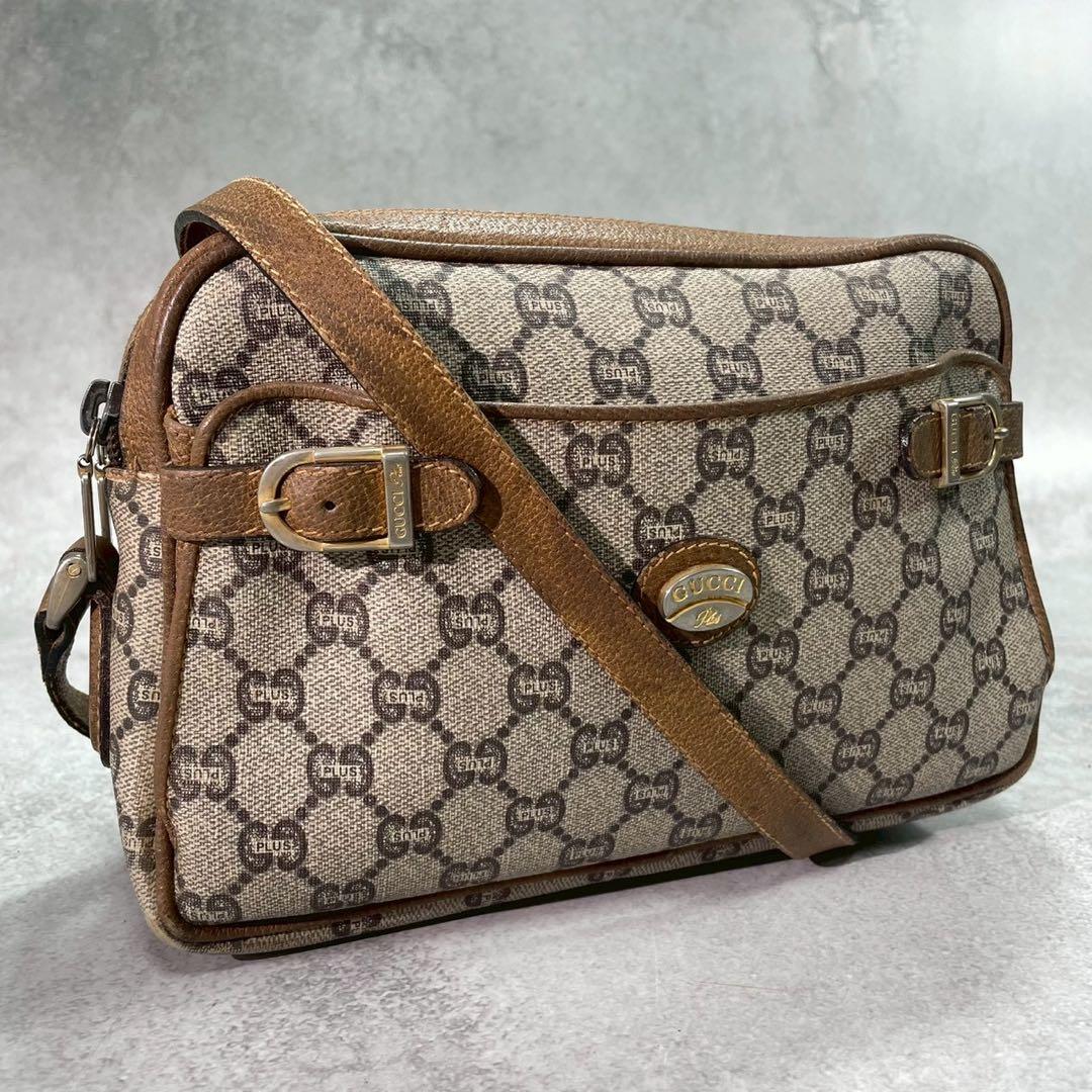 Gucci GG Shoulder Bag Brown Beige Leather Logo