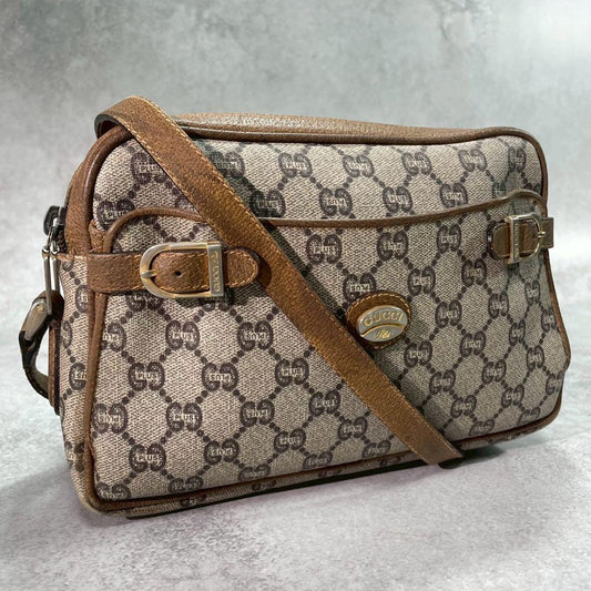 Gucci GG Shoulder Bag Brown Beige Leather Logo