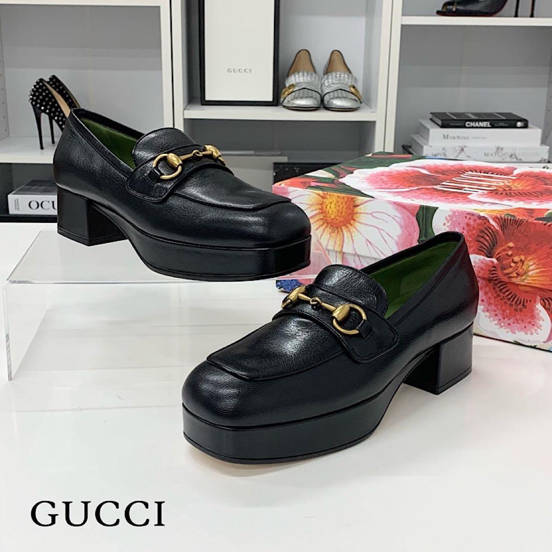 Gucci Leather Horsebit Platform Loafers Black
