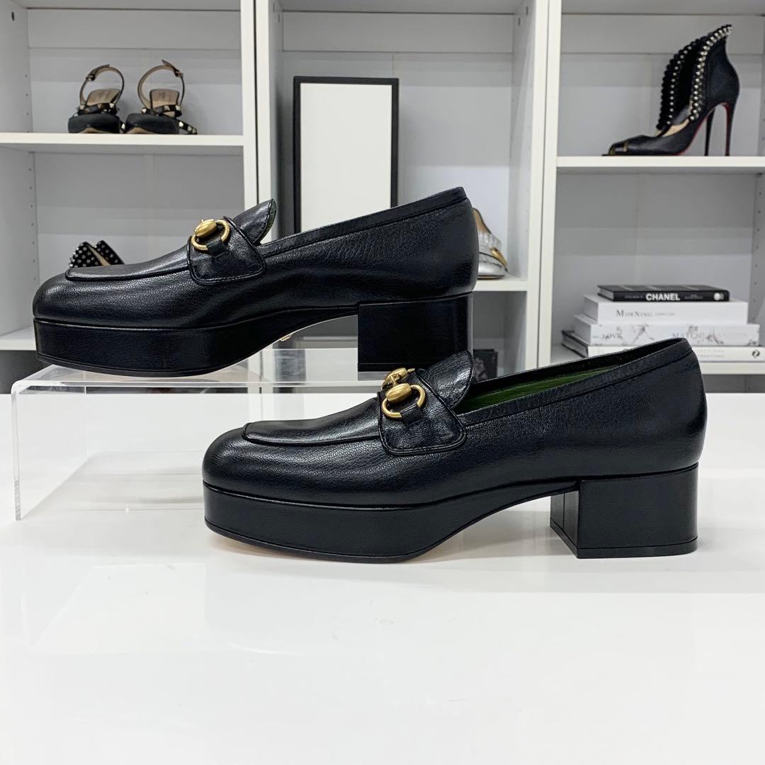 Gucci Leather Horsebit Platform Loafers Black — view 2