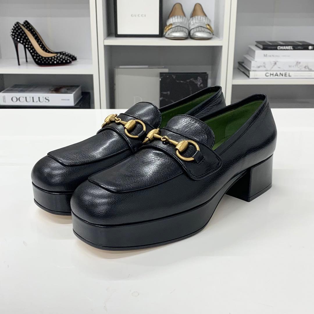Gucci Leather Horsebit Platform Loafers Black — view 3