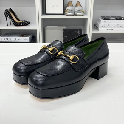 Gucci Leather Horsebit Platform Loafers Black — view 3
