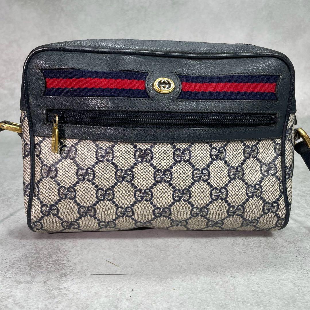 Gucci GG Sherry Line Shoulder Bag Navy Leather Logo — view 2