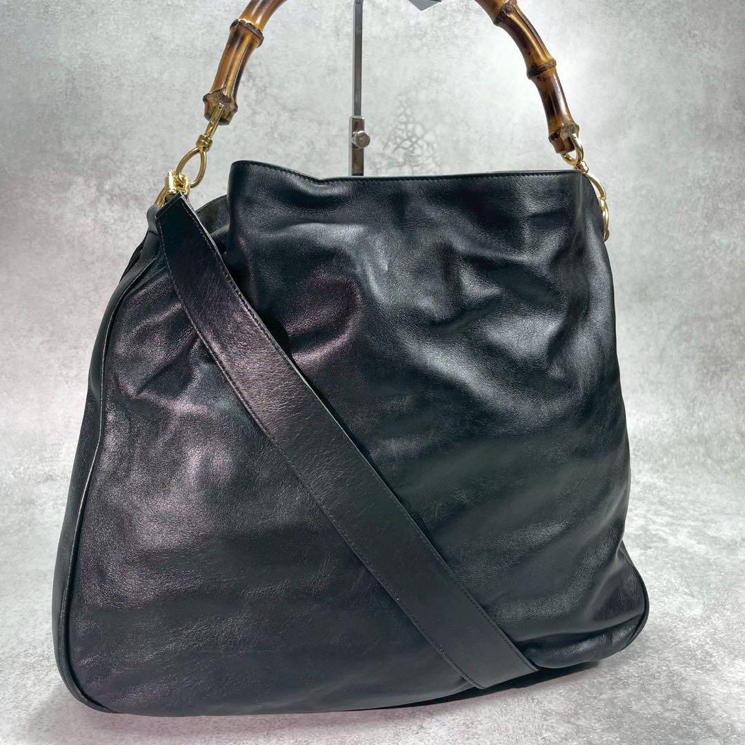 Gucci Shoulder Bag 2-Way Bamboo Black Leather