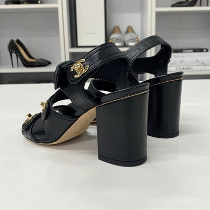 Chanel CC Logo Turnlock Velcro Strap Leather Sandals — view 5