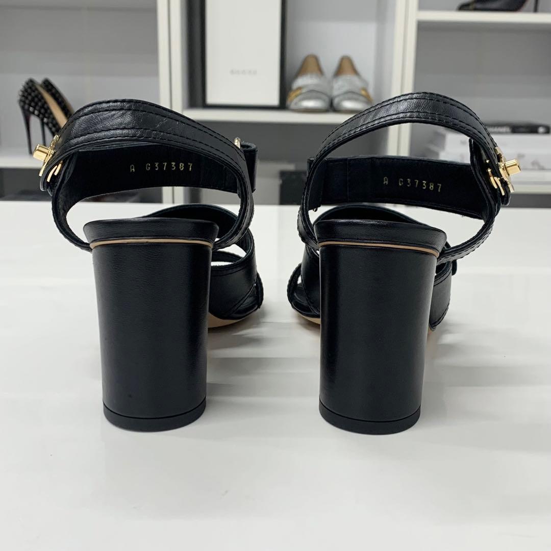Chanel CC Logo Turnlock Velcro Strap Leather Sandals — view 6