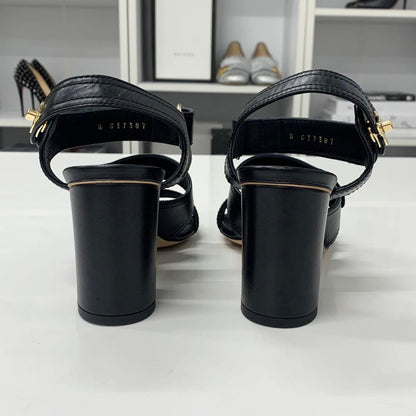 Chanel CC Logo Turnlock Velcro Strap Leather Sandals — view 6