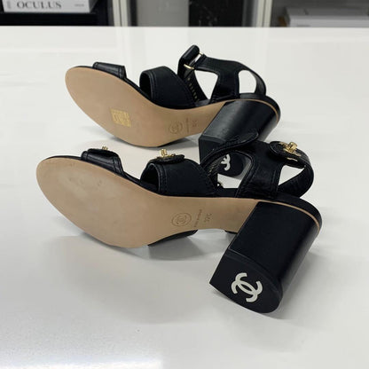 Chanel CC Logo Turnlock Velcro Strap Leather Sandals — view 7