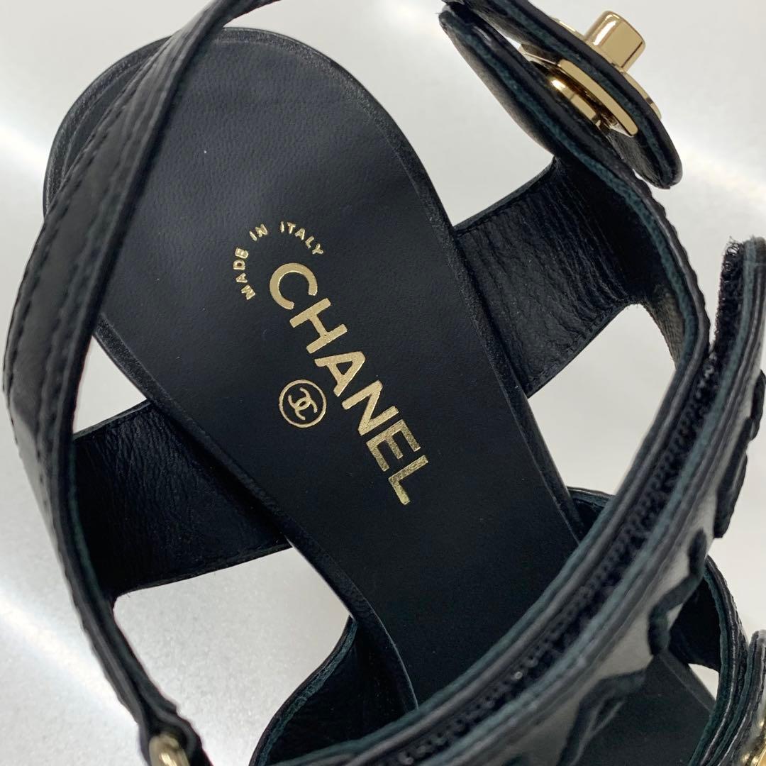 Chanel CC Logo Turnlock Velcro Strap Leather Sandals — view 8