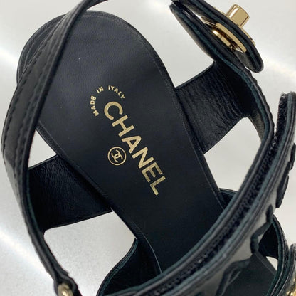 Chanel CC Logo Turnlock Velcro Strap Leather Sandals — view 8