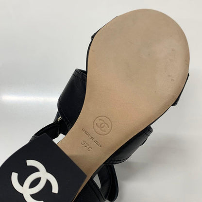 Chanel CC Logo Turnlock Velcro Strap Leather Sandals — view 9