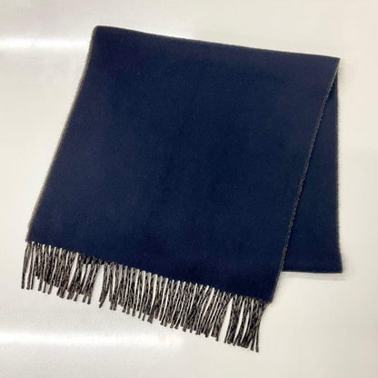Hermes Logo Double Face Cashmere Scarf Shawl Navy Brown