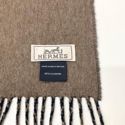 Hermes Logo Double Face Cashmere Scarf Shawl Navy Brown