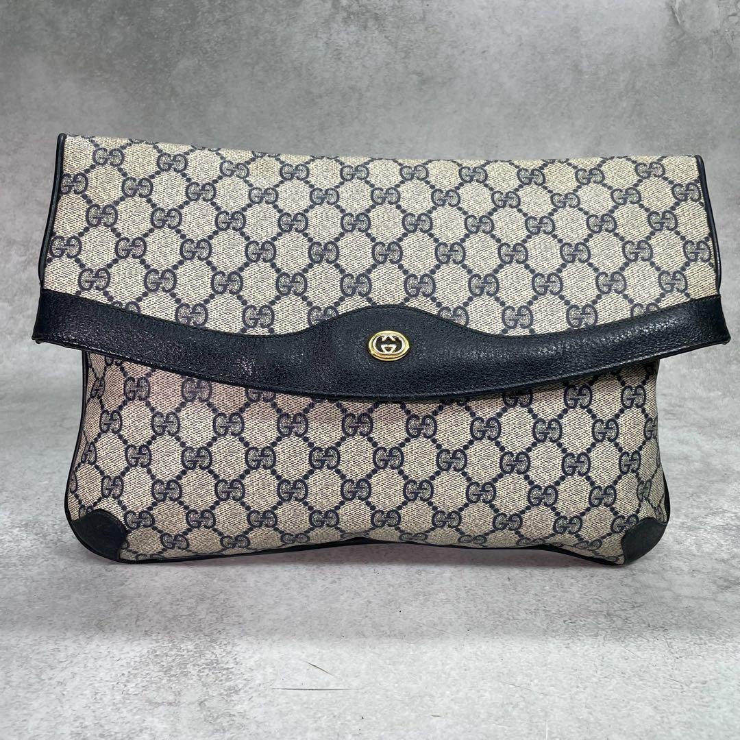 Gucci Clutch GG Navy Beige Leather Logo — view 2