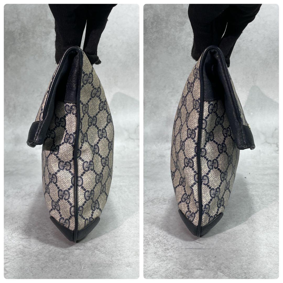 Gucci Clutch GG Navy Beige Leather Logo — view 6