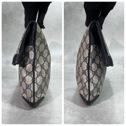 Gucci Clutch GG Navy Beige Leather Logo — view 6