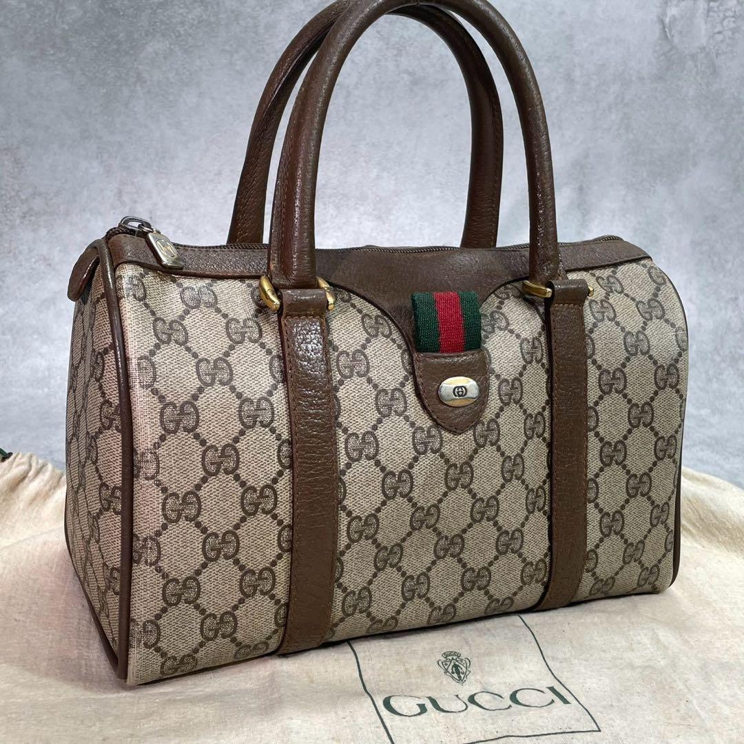 Gucci GG Sherry Line Boston Bag Brown Leather Logo
