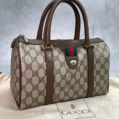 Gucci GG Sherry Line Boston Bag Brown Leather Logo