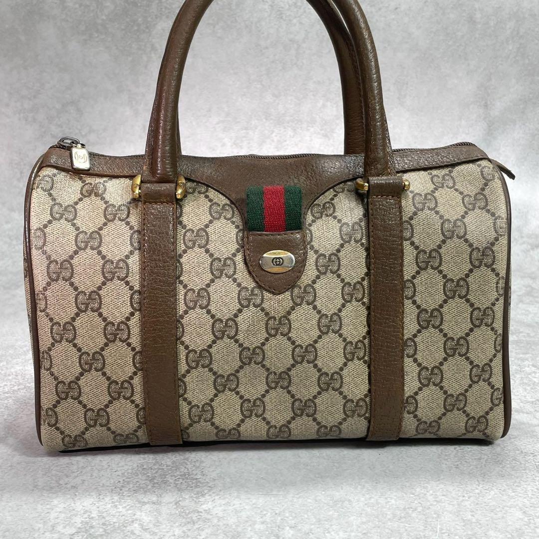 Gucci GG Sherry Line Boston Bag Brown Leather Logo — view 2