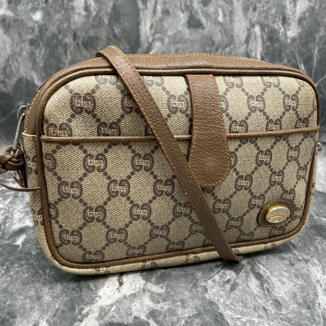 Gucci GG Shoulder Bag Brown Beige Leather
