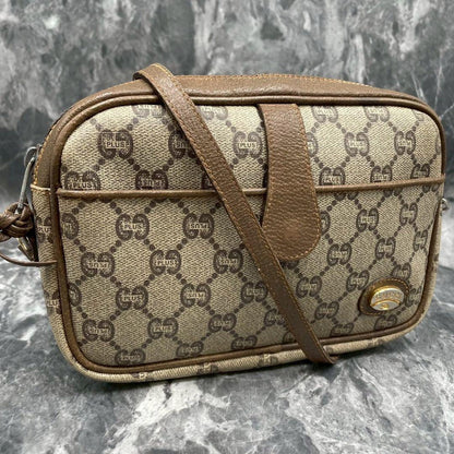 Gucci GG Shoulder Bag Brown Beige Leather