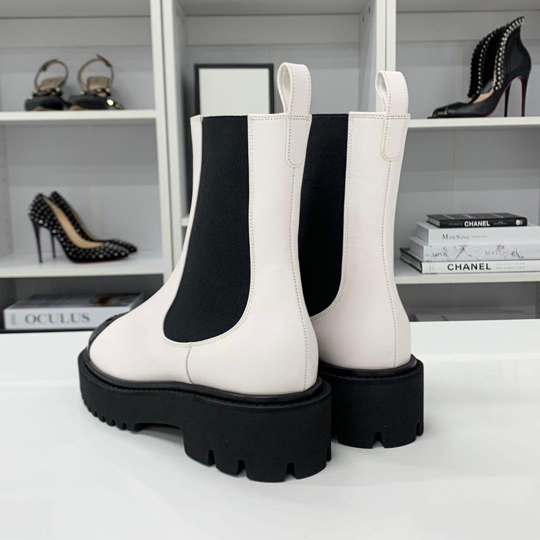 Chanel CC Logo Leather Patent Side Gore Short Boots White — view 5