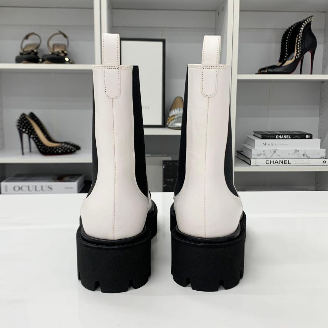 Chanel CC Logo Leather Patent Side Gore Short Boots White — view 6