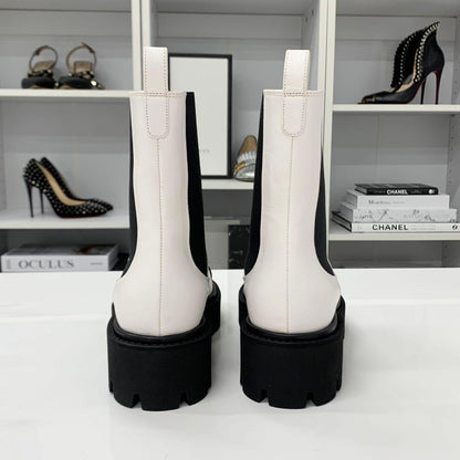 Chanel CC Logo Leather Patent Side Gore Short Boots White — view 6