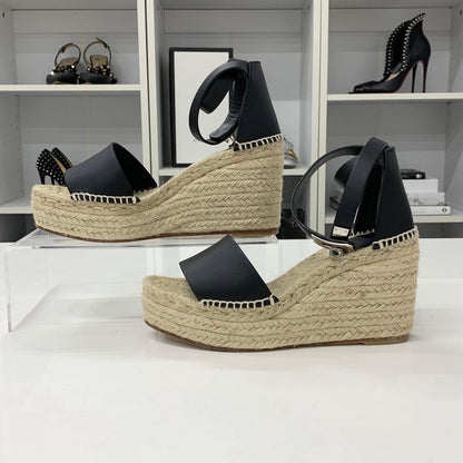 Hermes Tipoli Leather Kelly Wedge Sole Sandals Black — view 2