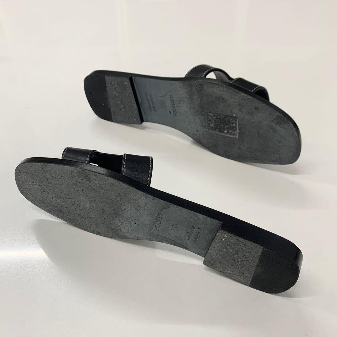 Hermes Oran Leather Sandals Black — view 6