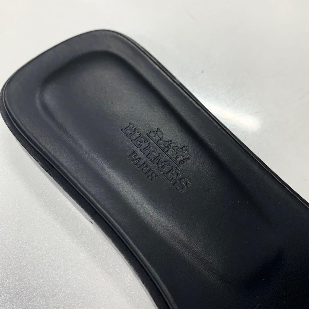 Hermes Oran Leather Sandals Black — view 7
