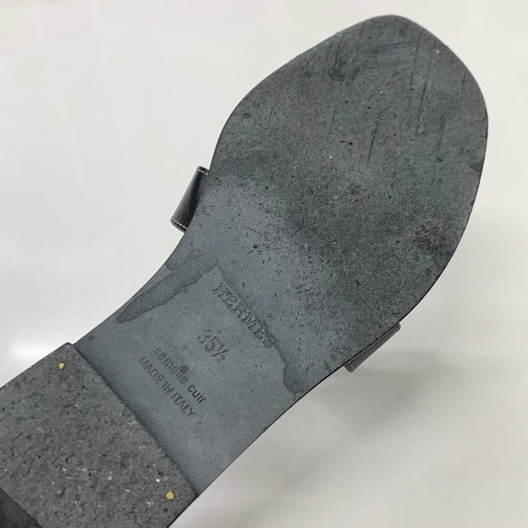 Hermes Oran Leather Sandals Black — view 8