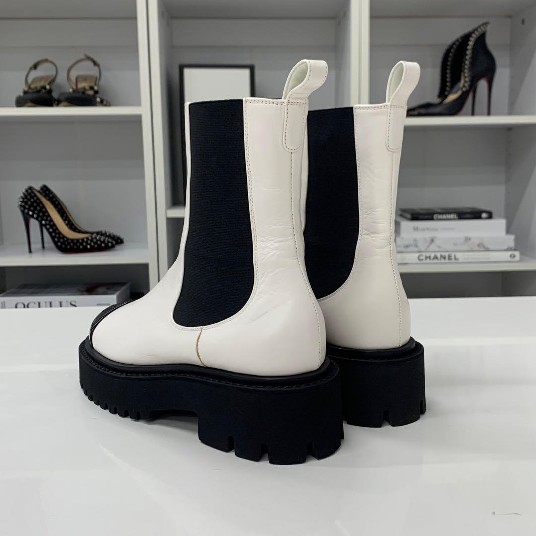 Chanel CC Logo Leather Patent Side Gore Short Boots White — view 5
