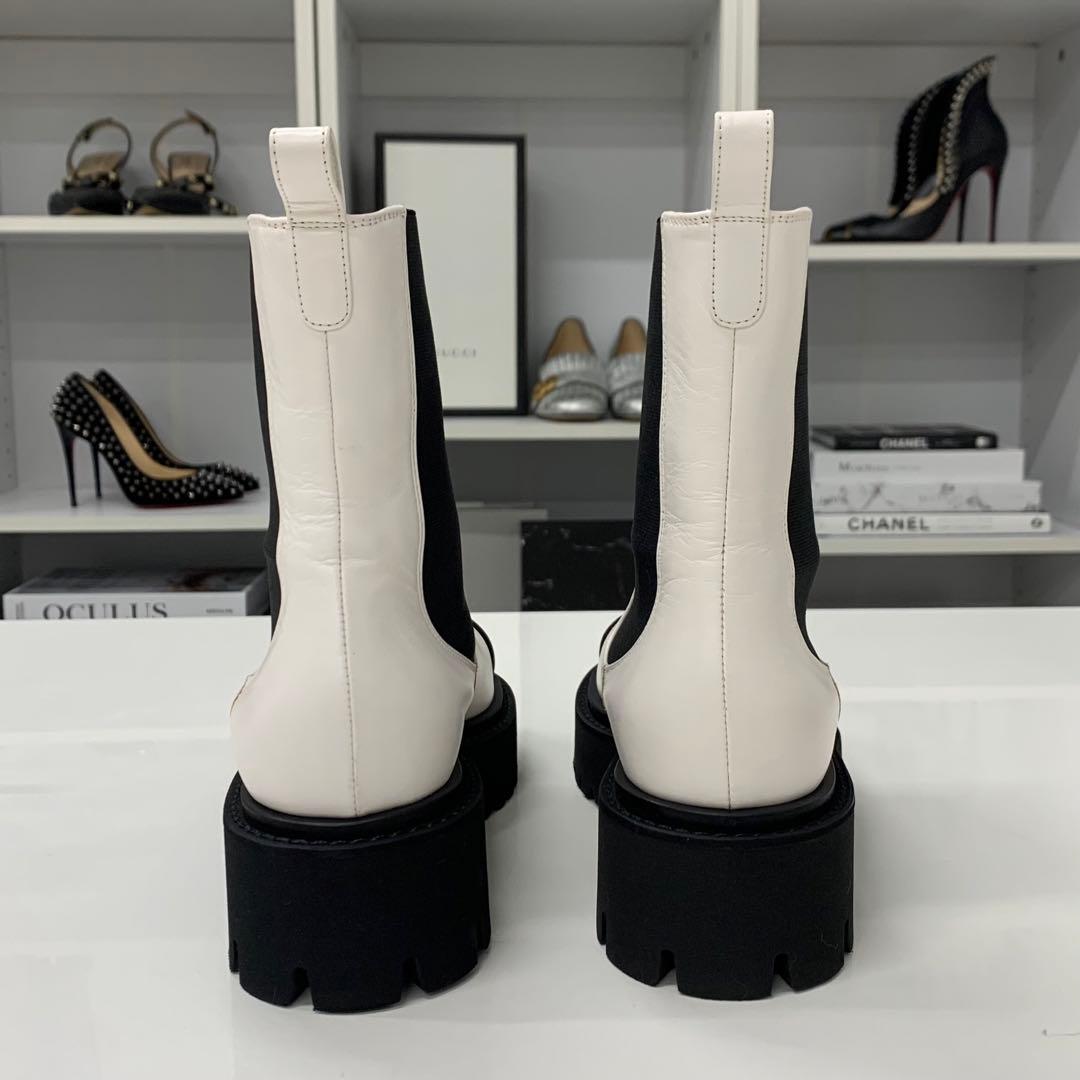 Chanel CC Logo Leather Patent Side Gore Short Boots White — view 6