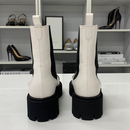 Chanel CC Logo Leather Patent Side Gore Short Boots White — view 6