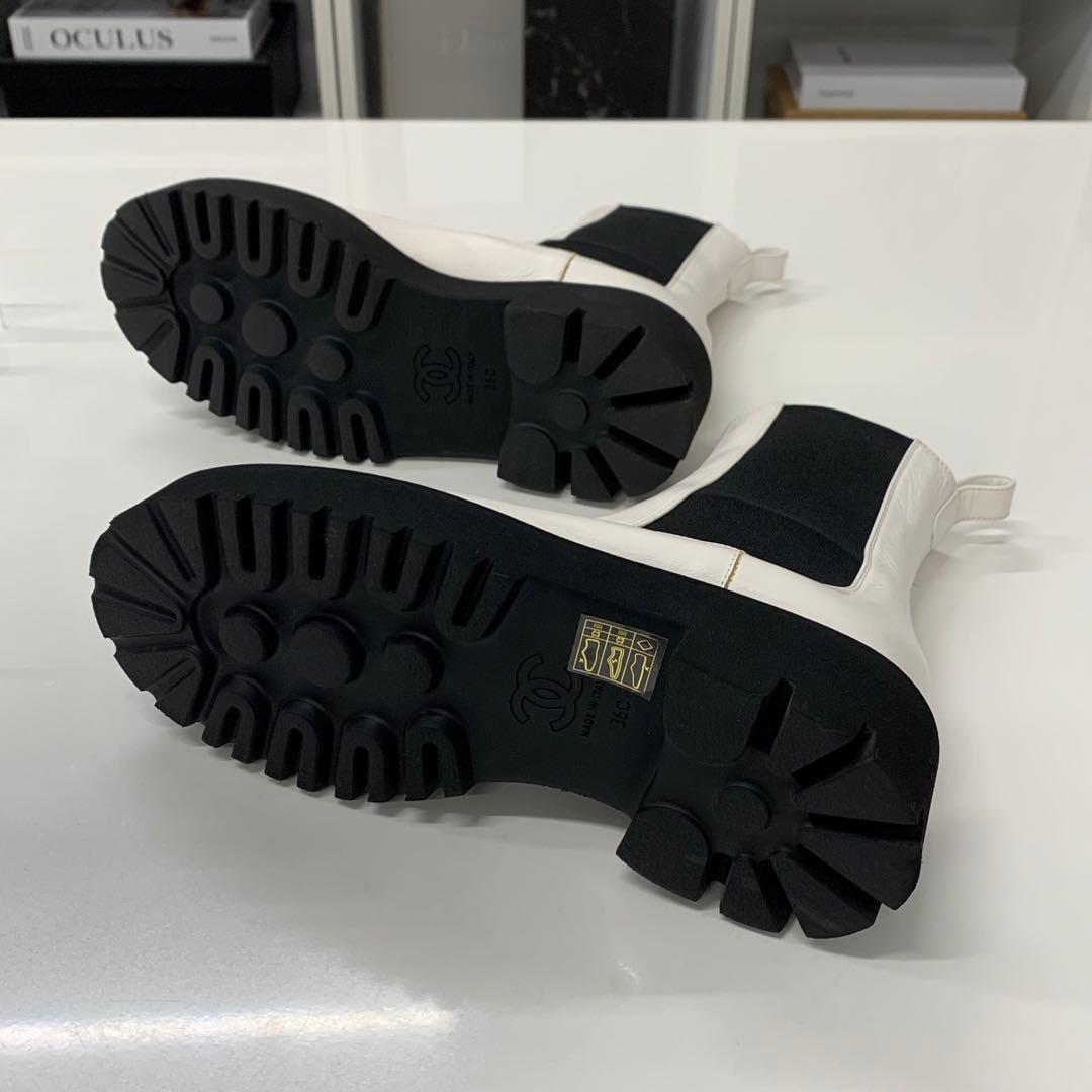 Chanel CC Logo Leather Patent Side Gore Short Boots White — view 7