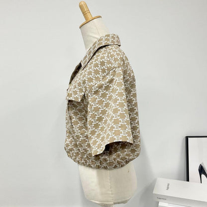 Celine Triomphe Shirt Cotton Top Cropped Beige — view 2