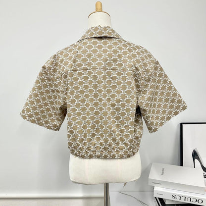 Celine Triomphe Shirt Cotton Top Cropped Beige — view 3