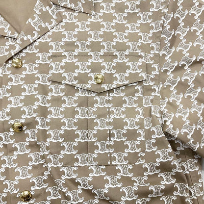 Celine Triomphe Shirt Cotton Top Cropped Beige — view 4