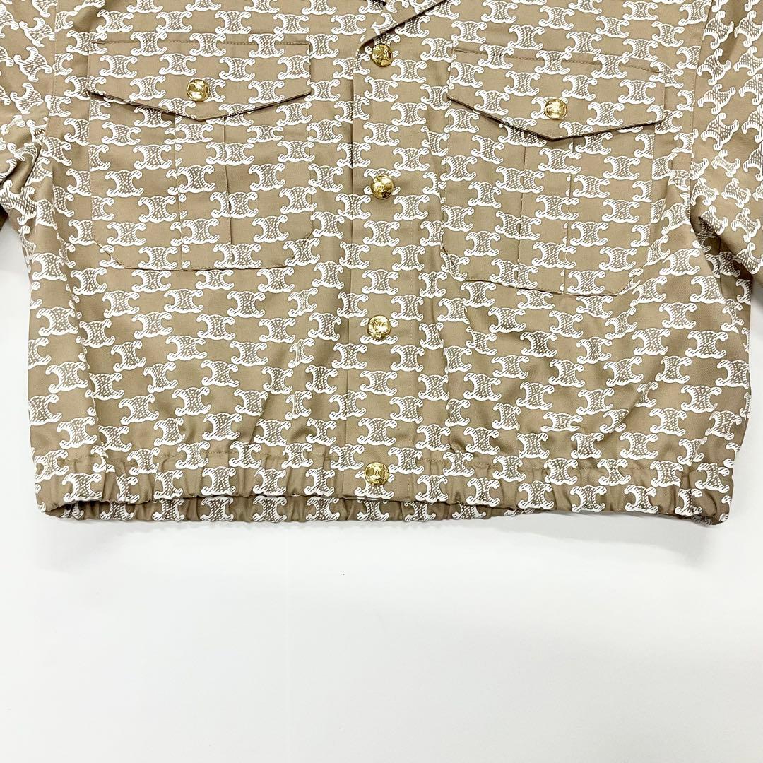Celine Triomphe Shirt Cotton Top Cropped Beige — view 5